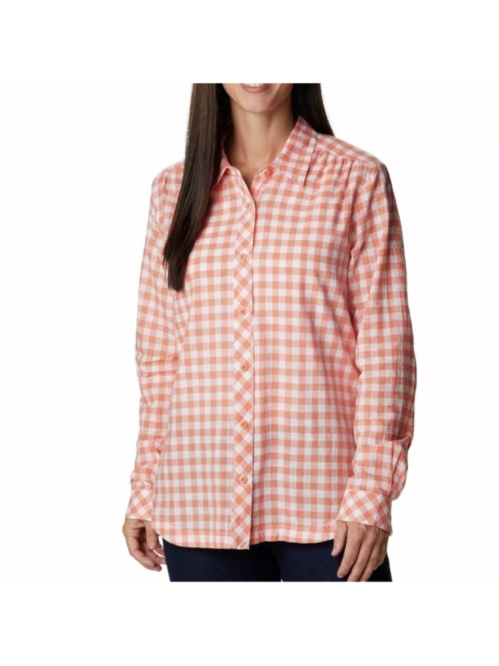 Womens Columbia camp Henry shirt orange white size xl